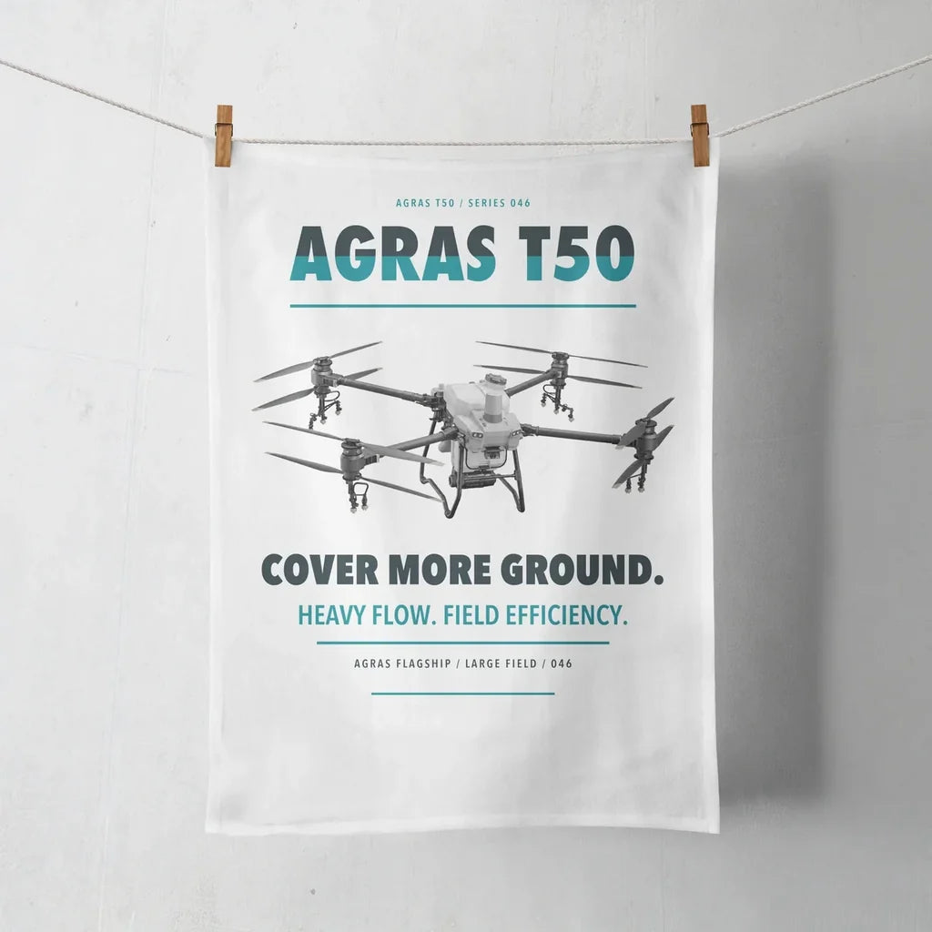 DJI Agras T50 design on white towel