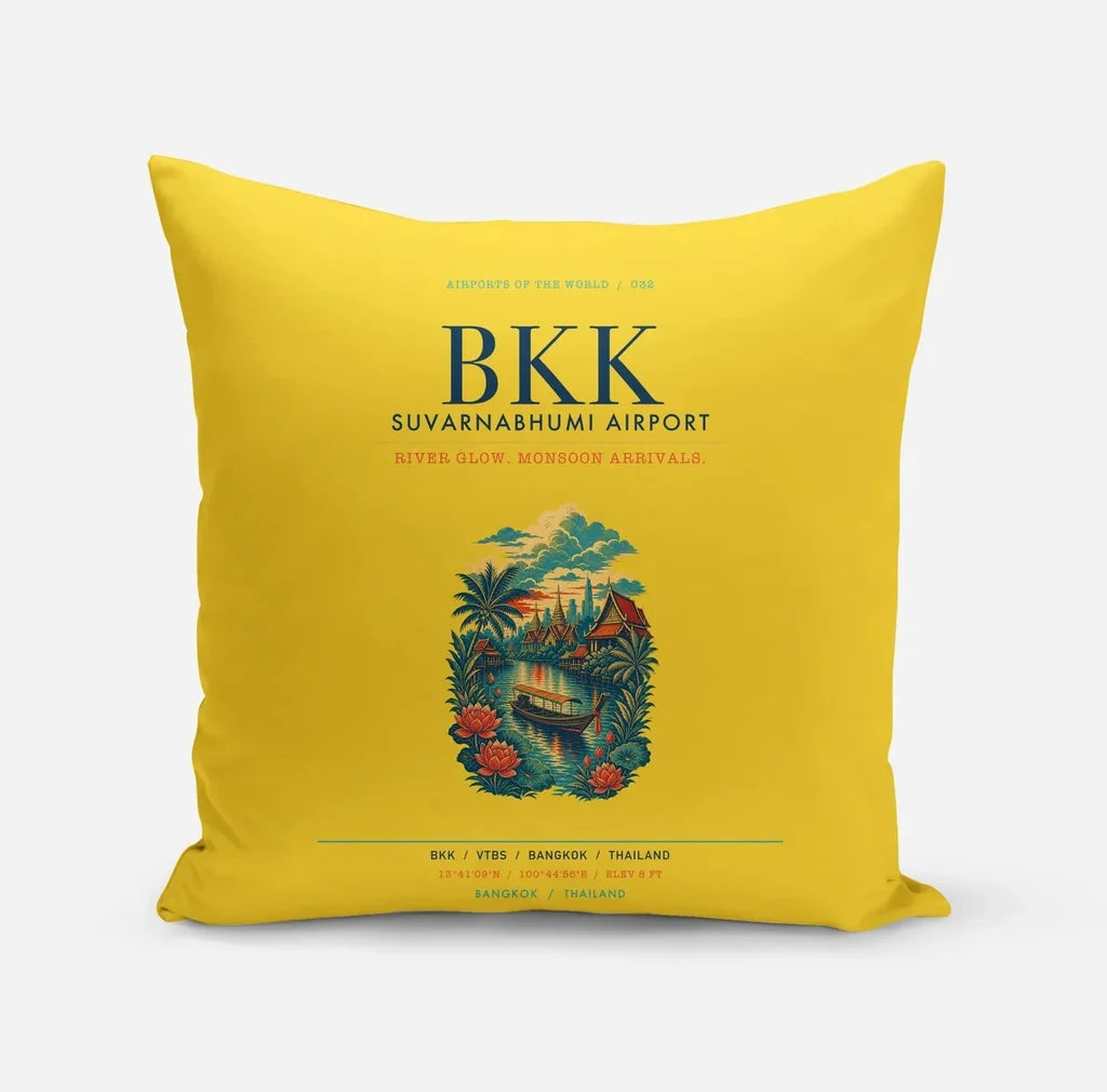 Bangkok Suvarnabhumi Airport (BKK) design on yellow pillow