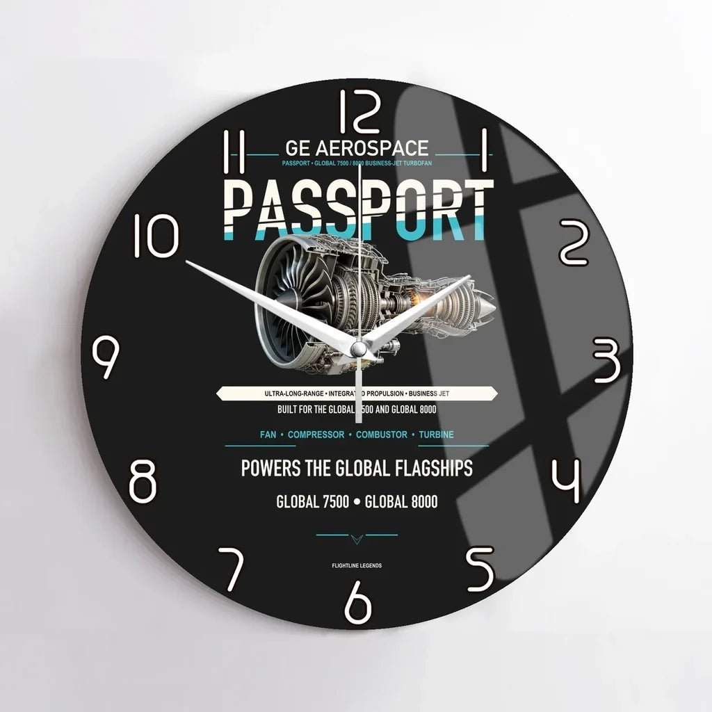 PASSPORT design on black no frame wall clock