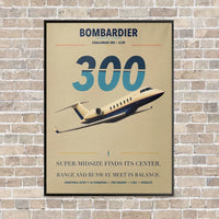 Thumbnail for Bombardier Challenger 300 vertical canvas print - framed - beige background