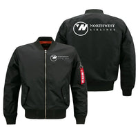 Thumbnail for Northwest Airlines (OLD) aviation design embroidered on black bomber jacket