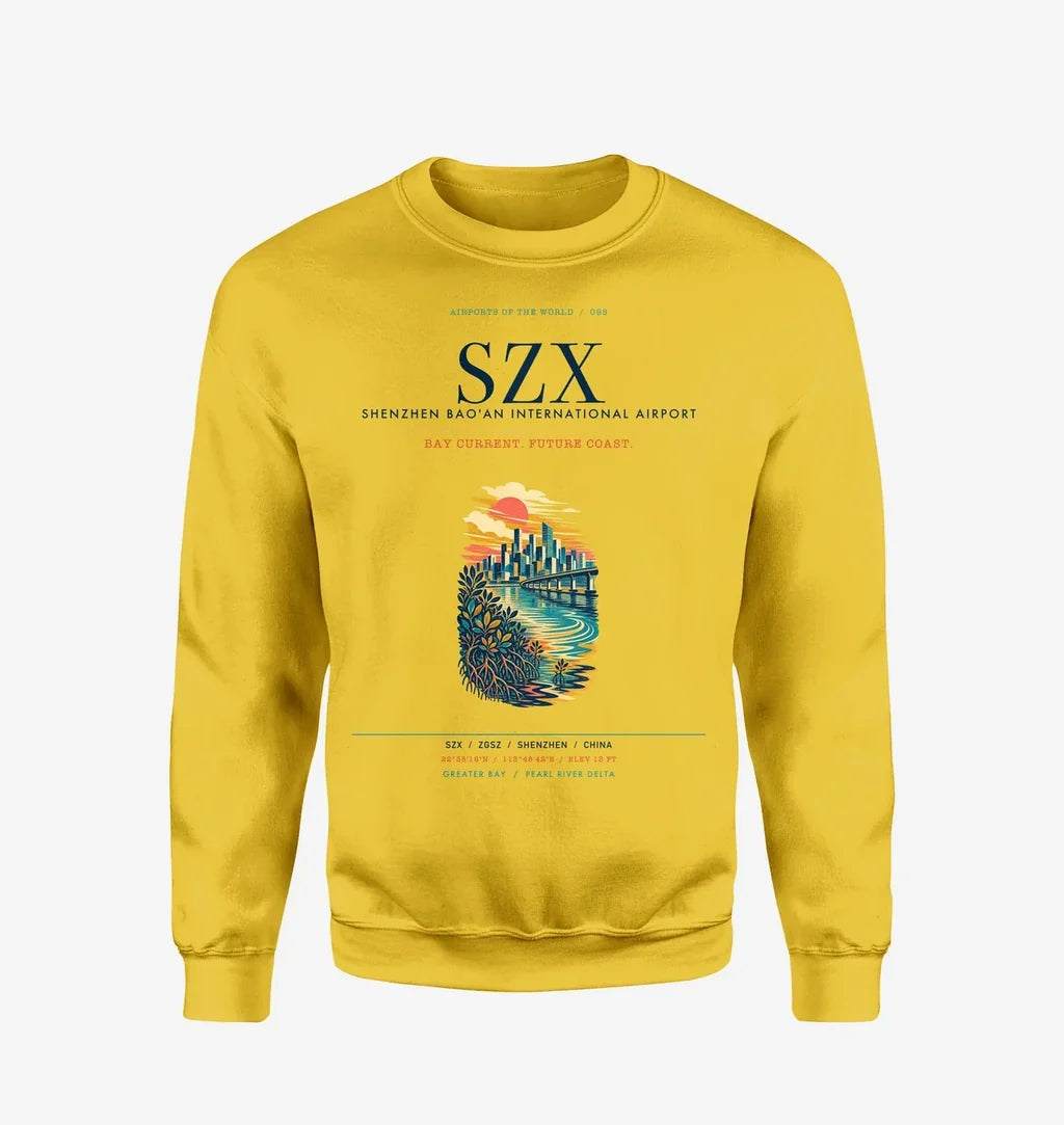 Shenzhen Bao'an International Airport (SZX) design on yellow sweatshirt
