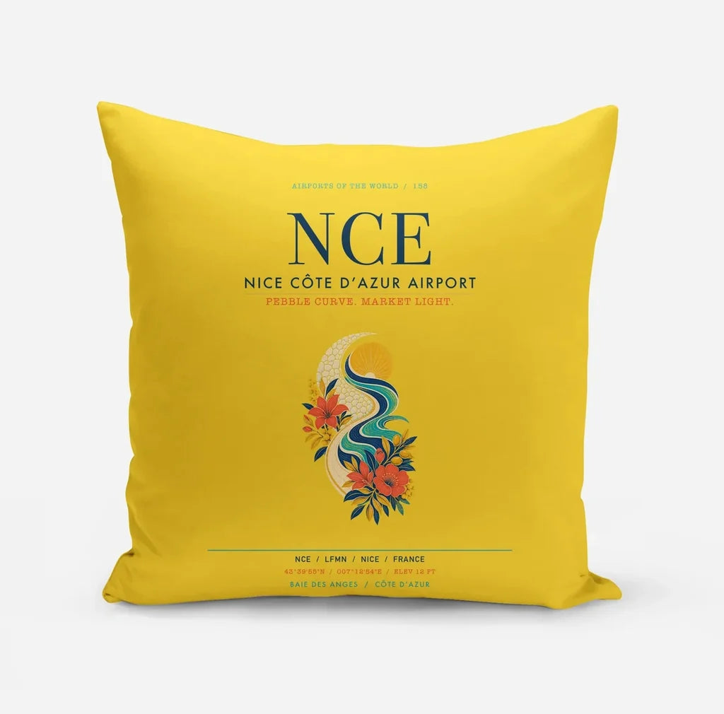 Nice Côte d’Azur Airport (NCE) design on yellow pillow