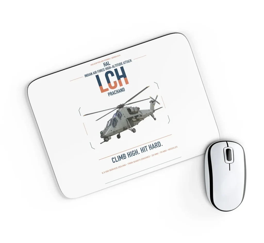HAL LCH Prachand design on white rectangle mouse pad