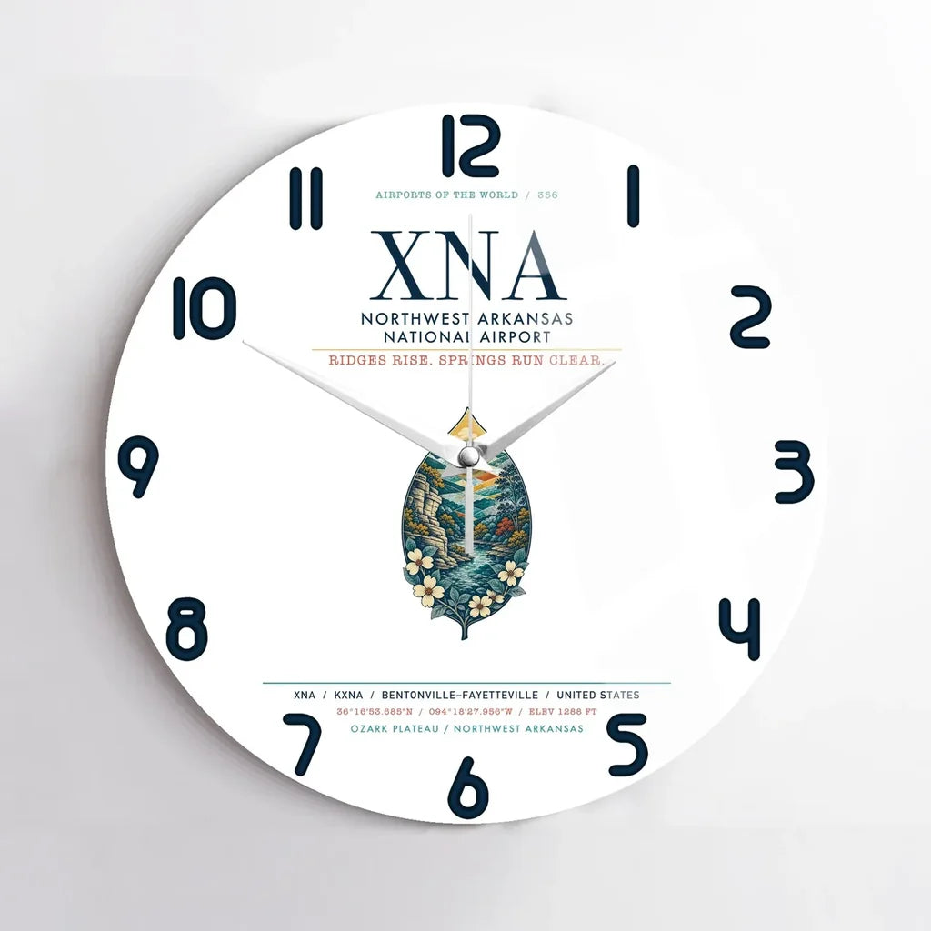Northwest Arkansas National Airport (XNA) design on white no frame wall clock