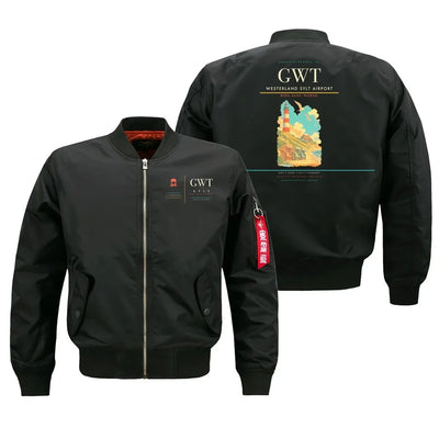 Westerland Sylt Airport (GWT) design on black bomber jacket