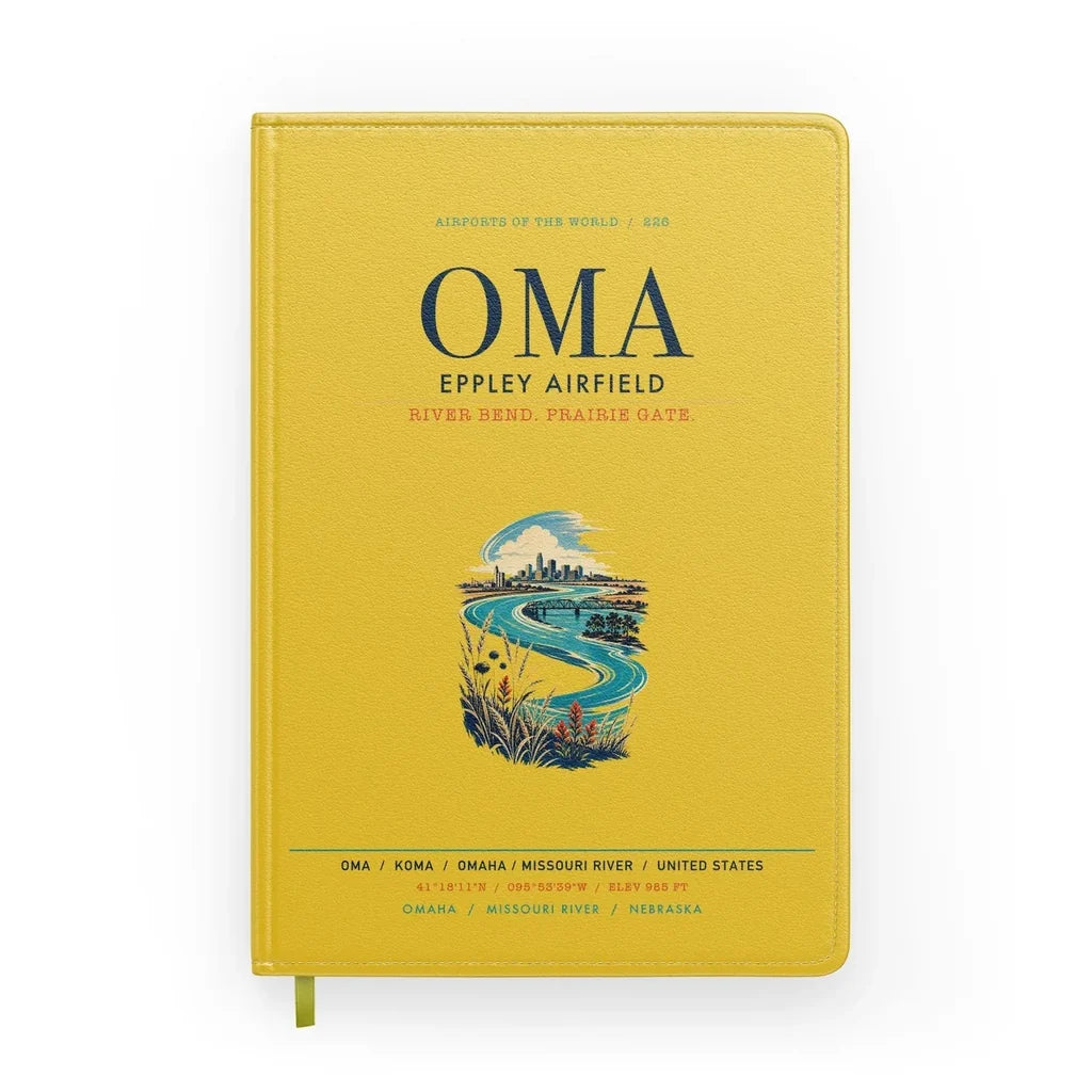 Omaha Eppley Airfield (OMA) design on yellow notebook