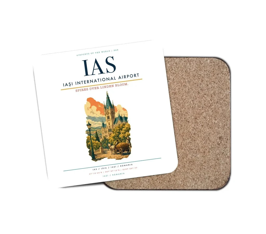 Iași International Airport (IAS) design on white 1 piece coaster