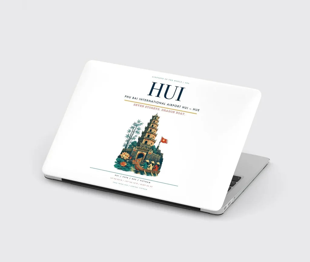 Phu Bai International Airport (HUI) design on white MacBook case