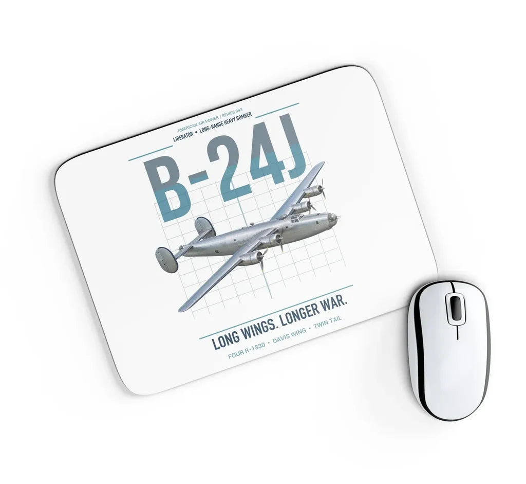 B-24J Liberator design on white rectangle mouse pad