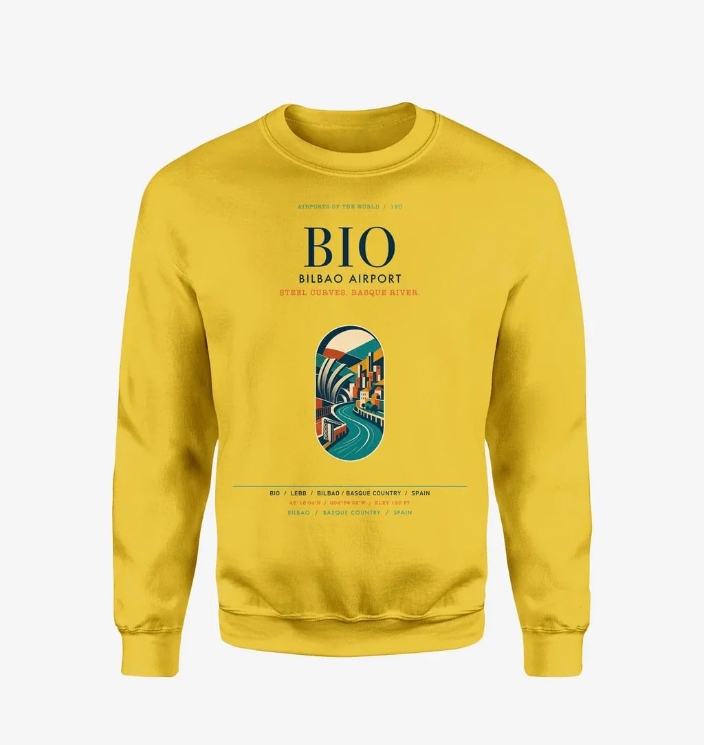 Bilbao Airport (BIO) design on yellow sweatshirt