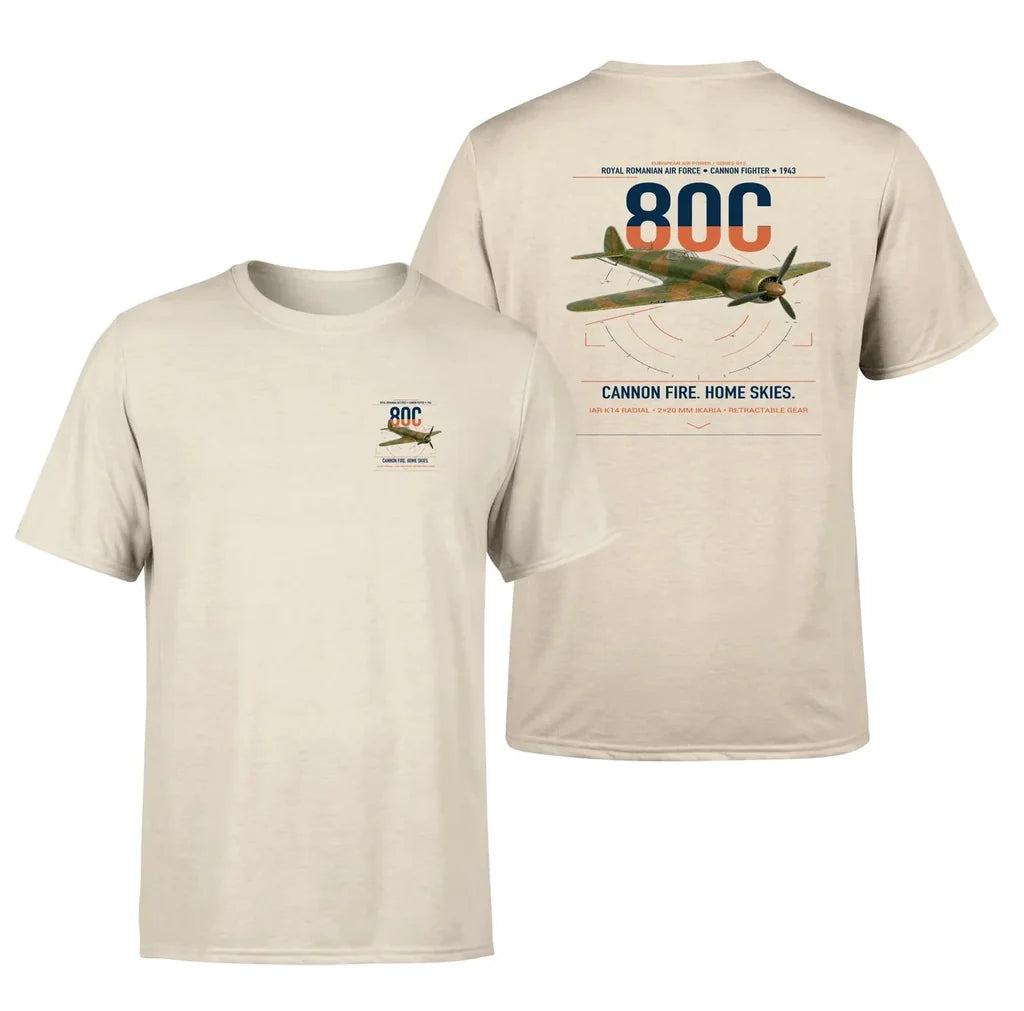 IAR 80C design on beige t-shirt, double-side print