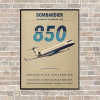 Thumbnail for Bombardier Challenger 850 vertical canvas print - framed - beige background