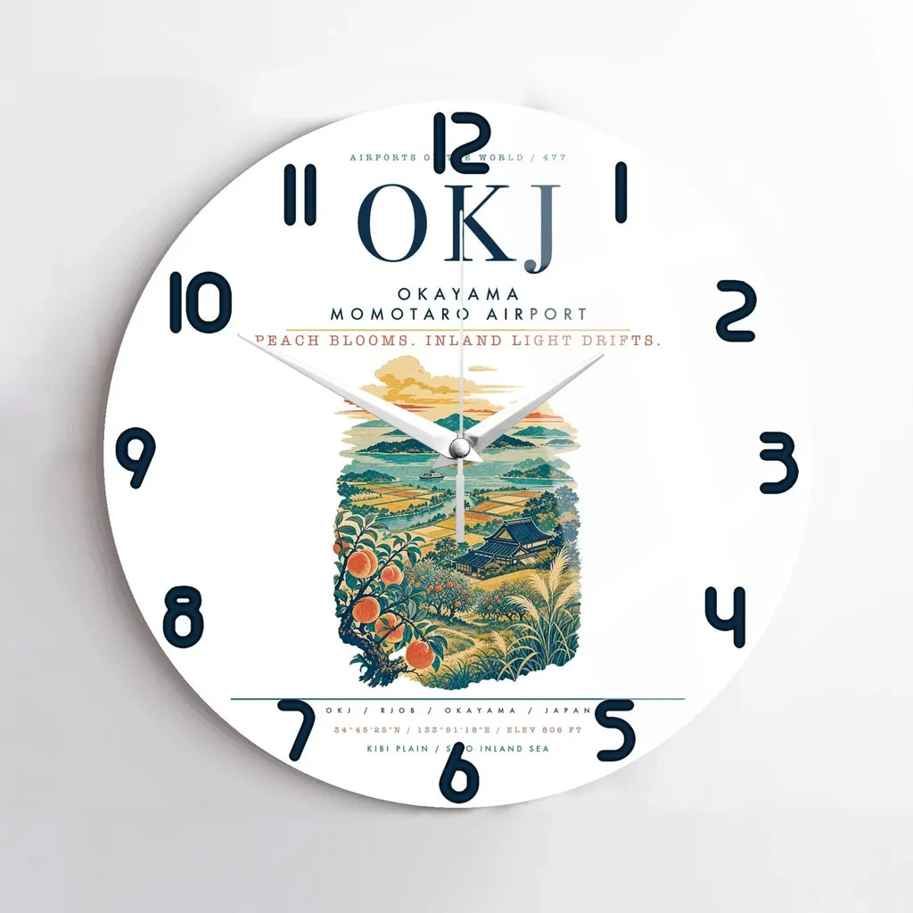 Okayama Momotaro Airport (OKJ) design on white no frame wall clock