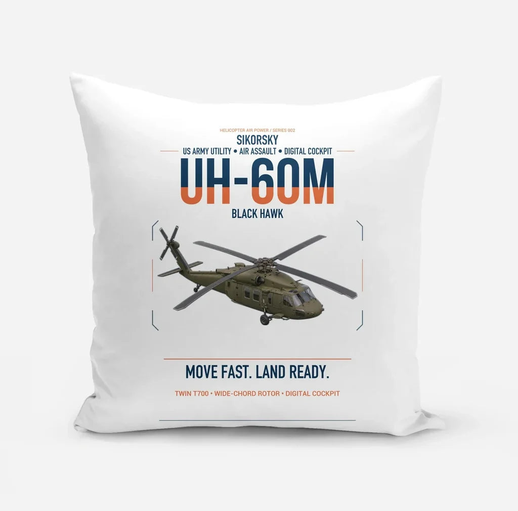 Sikorsky UH-60M Black Hawk design on white pillow