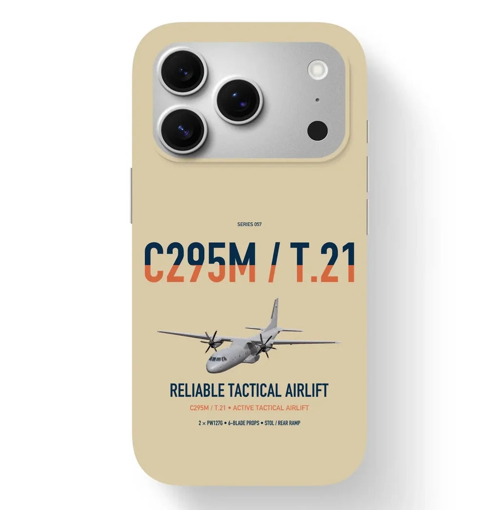 Airbus C295M T.21 design on beige magsafe iphone case, for iPhone 17 Pro