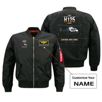 Thumbnail for Airbus H125 design on black+name bomber jacket, double-side print