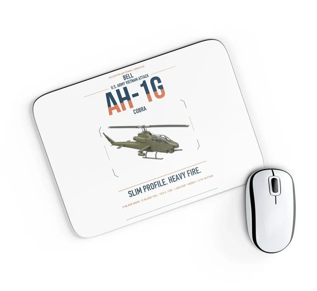 Bell AH-1G Cobra design on white rectangle mouse pad