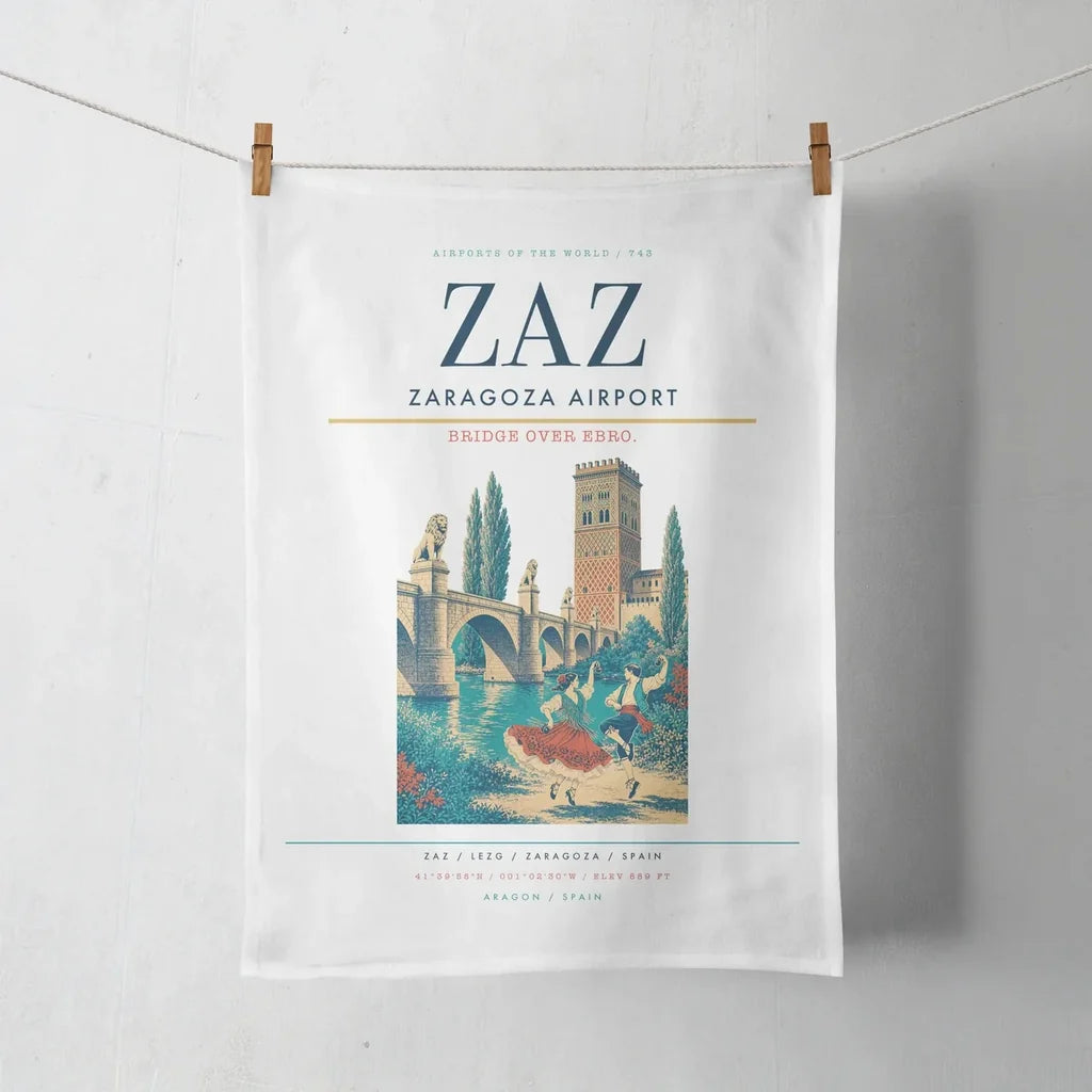 Zaragoza Airport (ZAZ) design on white towel