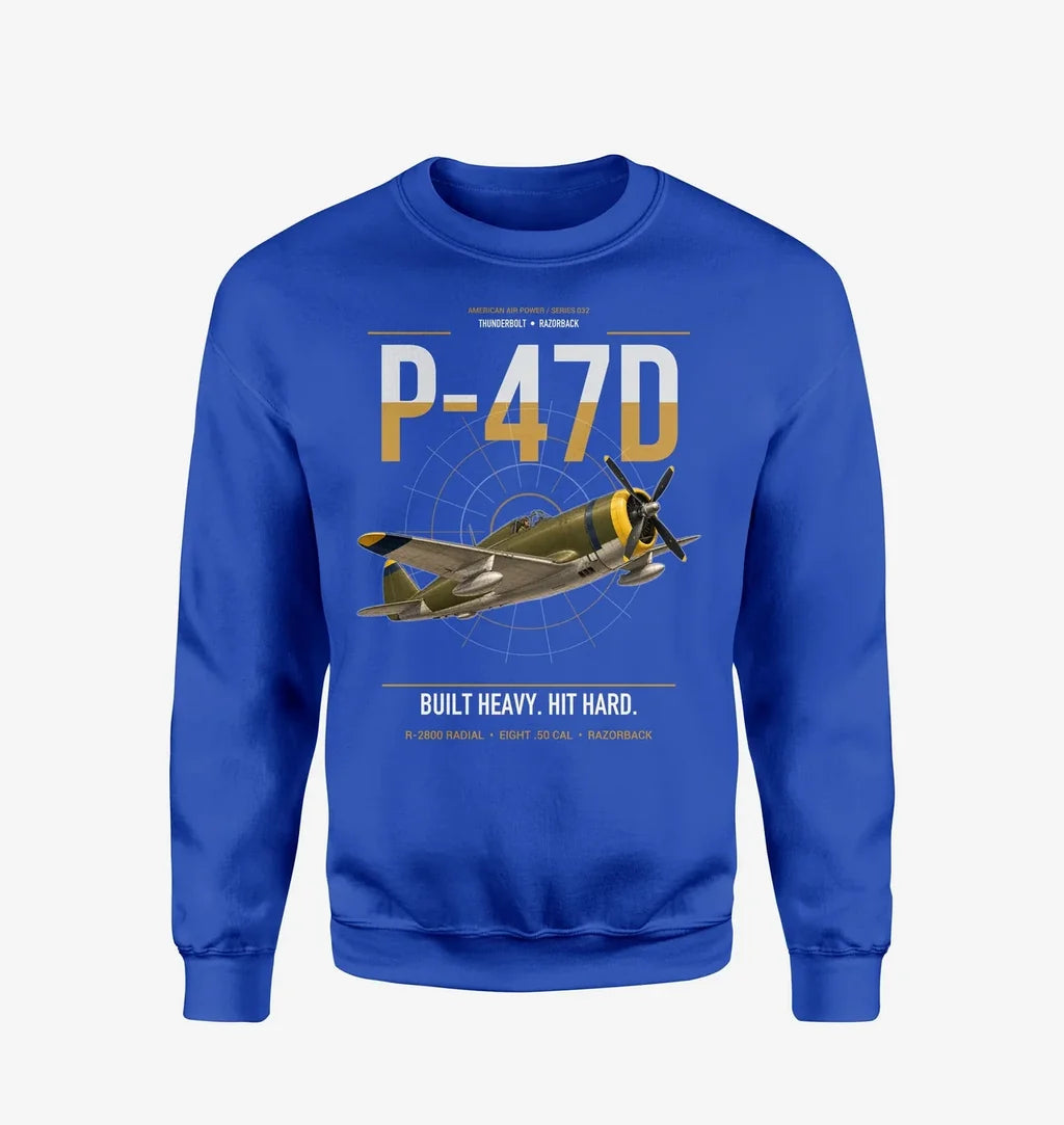 P-47D Thunderbolt Razorback design on blue sweatshirt