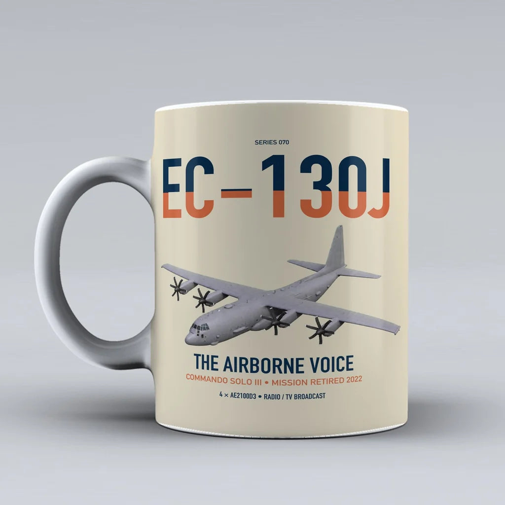 EC-130J Commando Solo III design on beige ceramic mug, double-side print