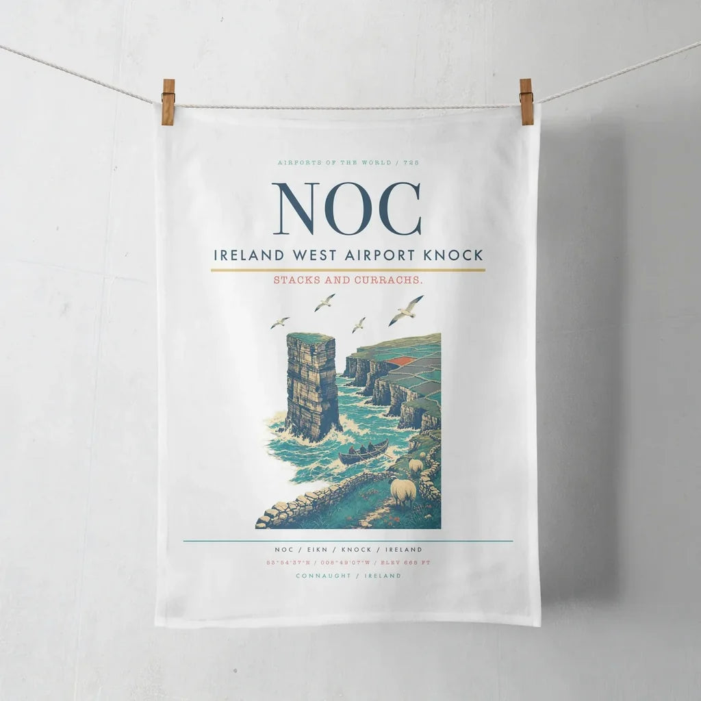 Ireland West Airport Knock (NOC) design on white towel