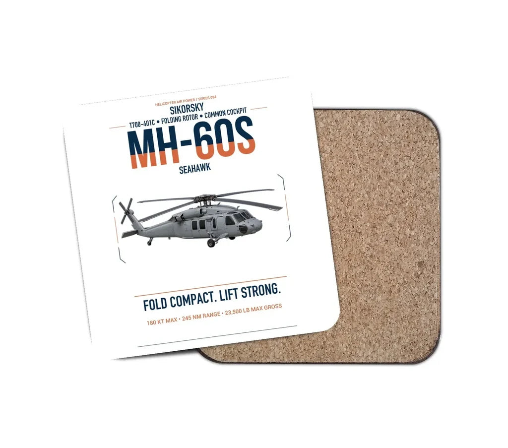 Sikorsky MH-60S Seahawk design on white 1 piece coaster