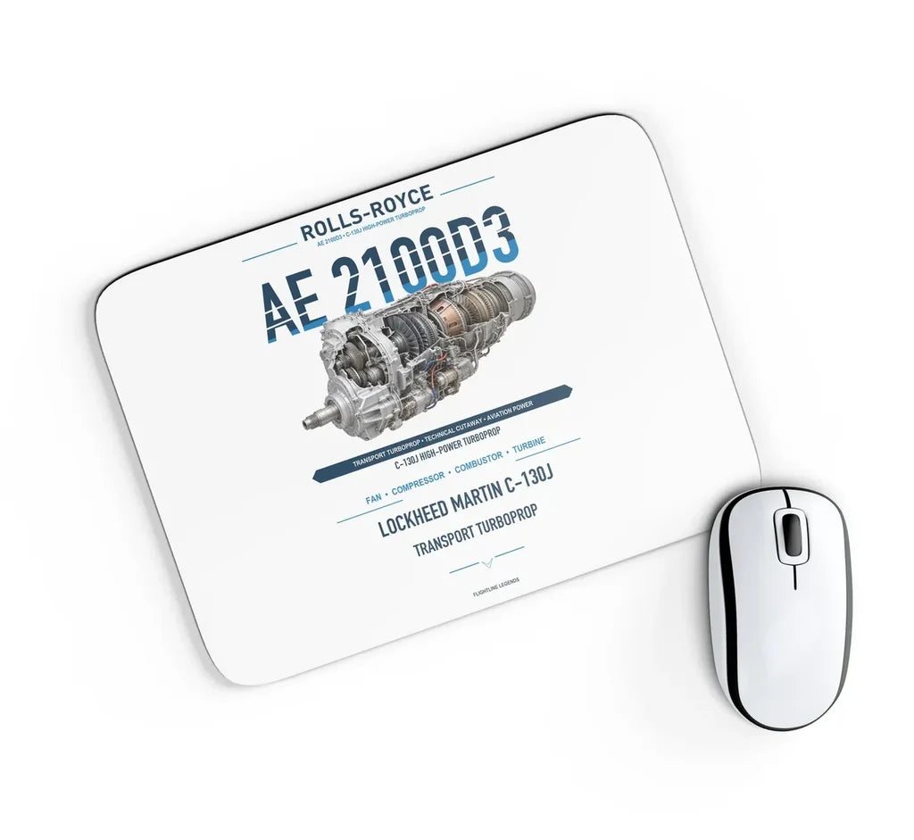 AE 2100D3 design on white rectangle mouse pad