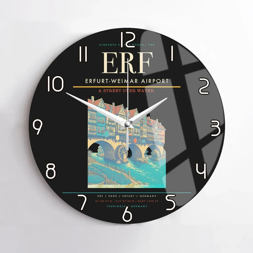 Erfurt-Weimar Airport (ERF) design on black no frame wall clock