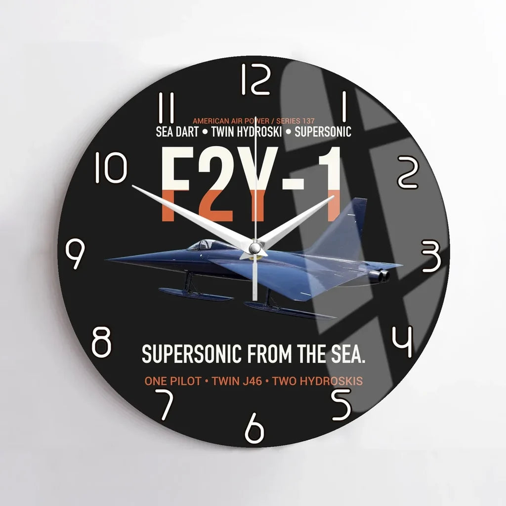 F2Y-1 Sea Dart Supersonic from the Sea design on black no frame wall clock