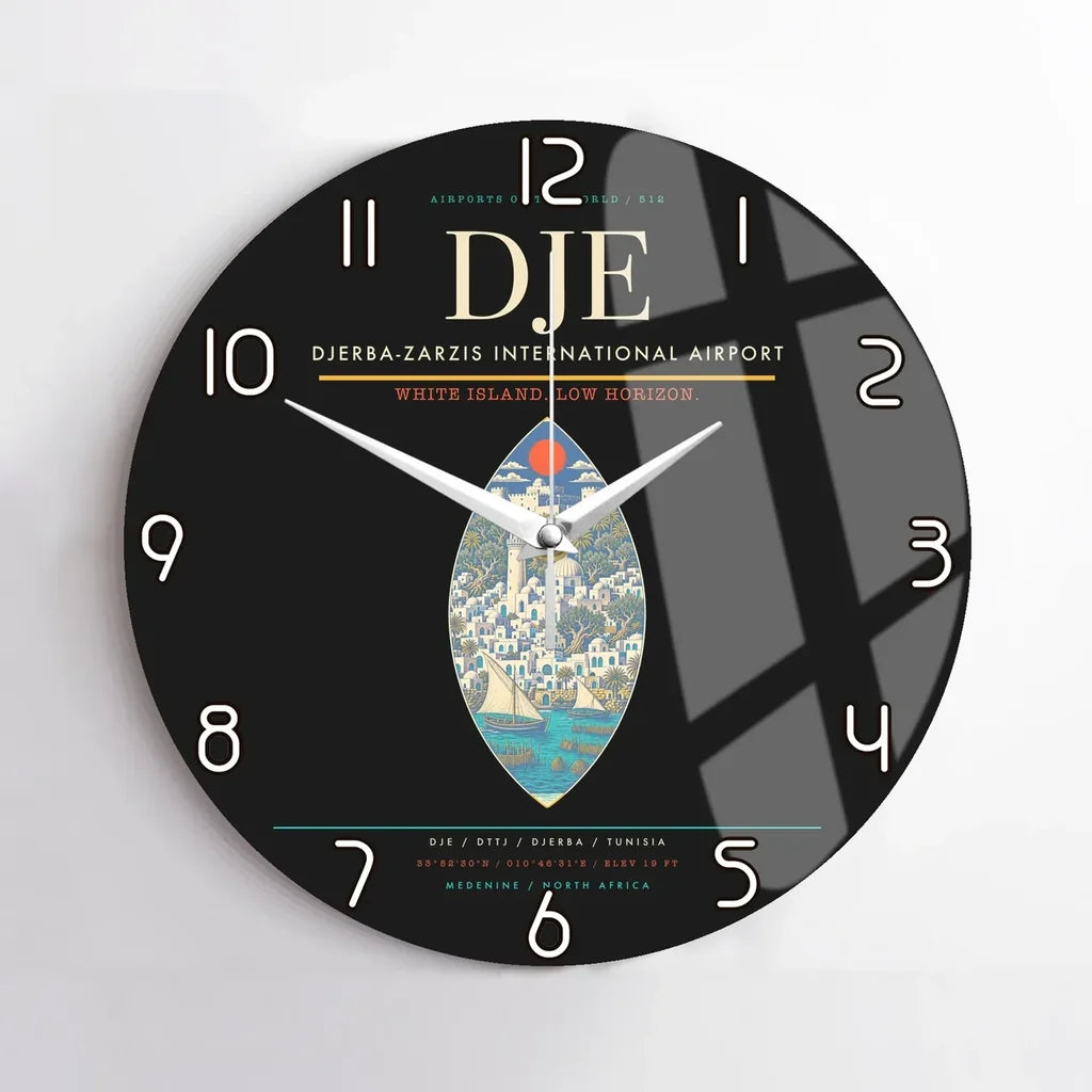 Djerba-Zarzis International Airport (DJE) design on black no frame wall clock