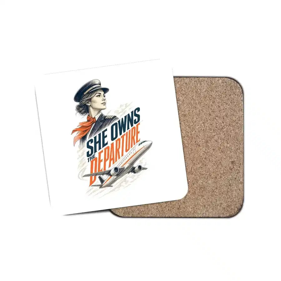 She Owns The Departure design on white 1 piece coaster