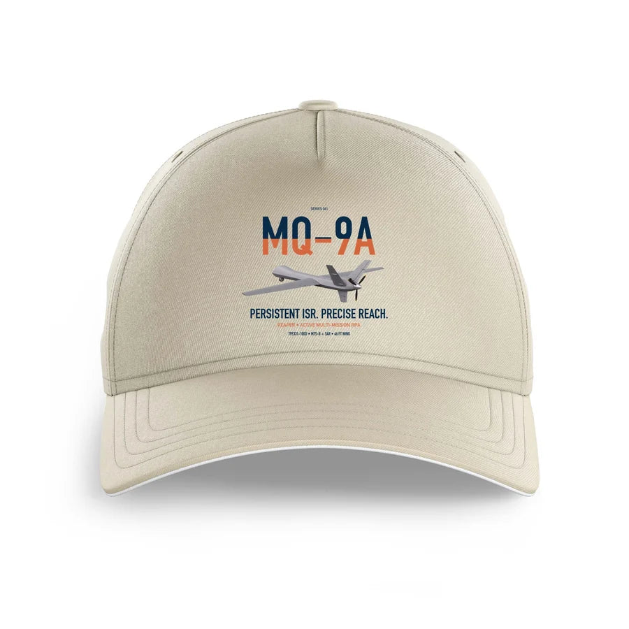 MQ-9A Reaper design on beige printed hat