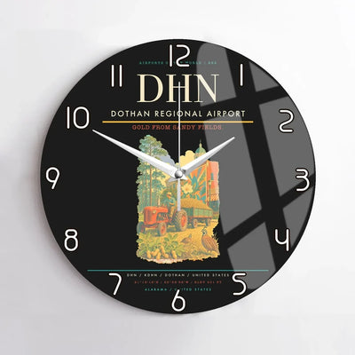 Dothan Regional Airport (DHN) design on black no frame wall clock