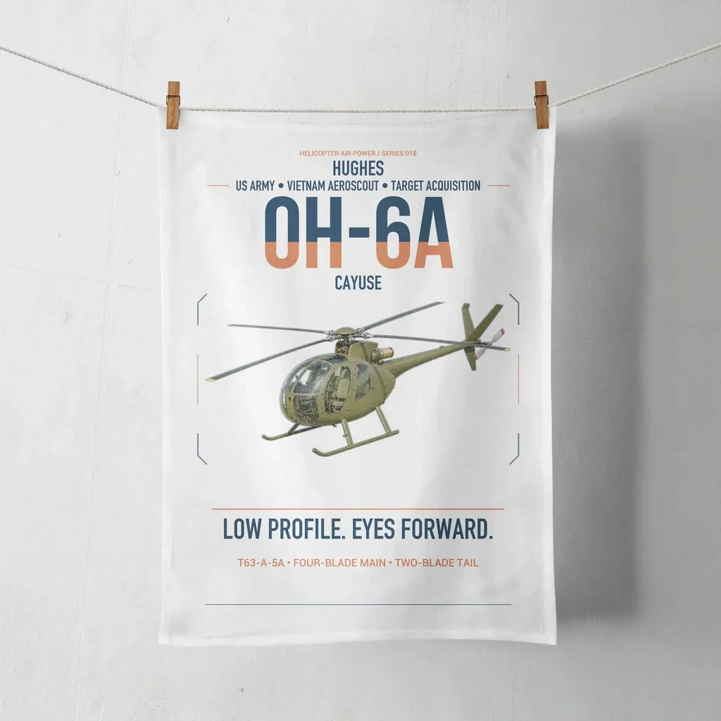 Hughes OH-6A Cayuse design on white towel