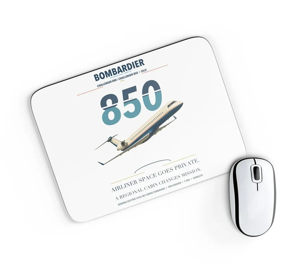 Bombardier Challenger 850 design on white rectangle mouse pad