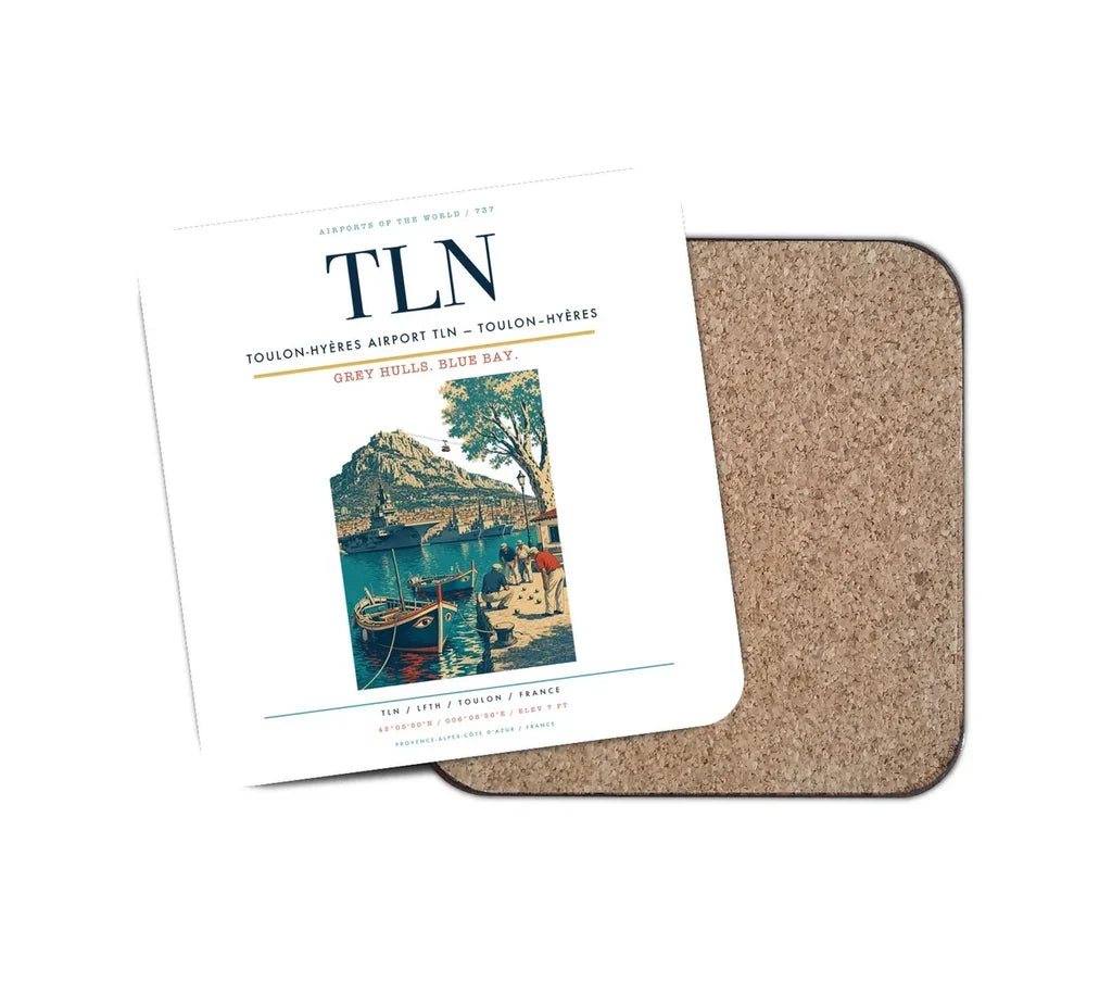 Toulon-Hyères Airport (TLN) design on white 1 piece coaster
