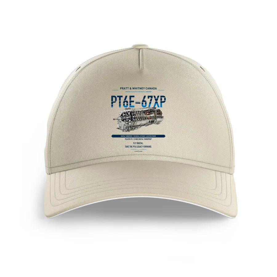 PT6E-67XP design on beige printed hat