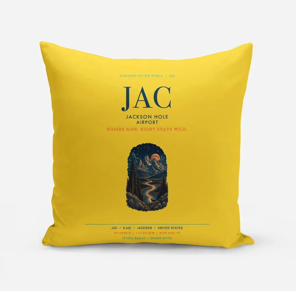 Jackson Hole Airport (JAC) design on yellow pillow