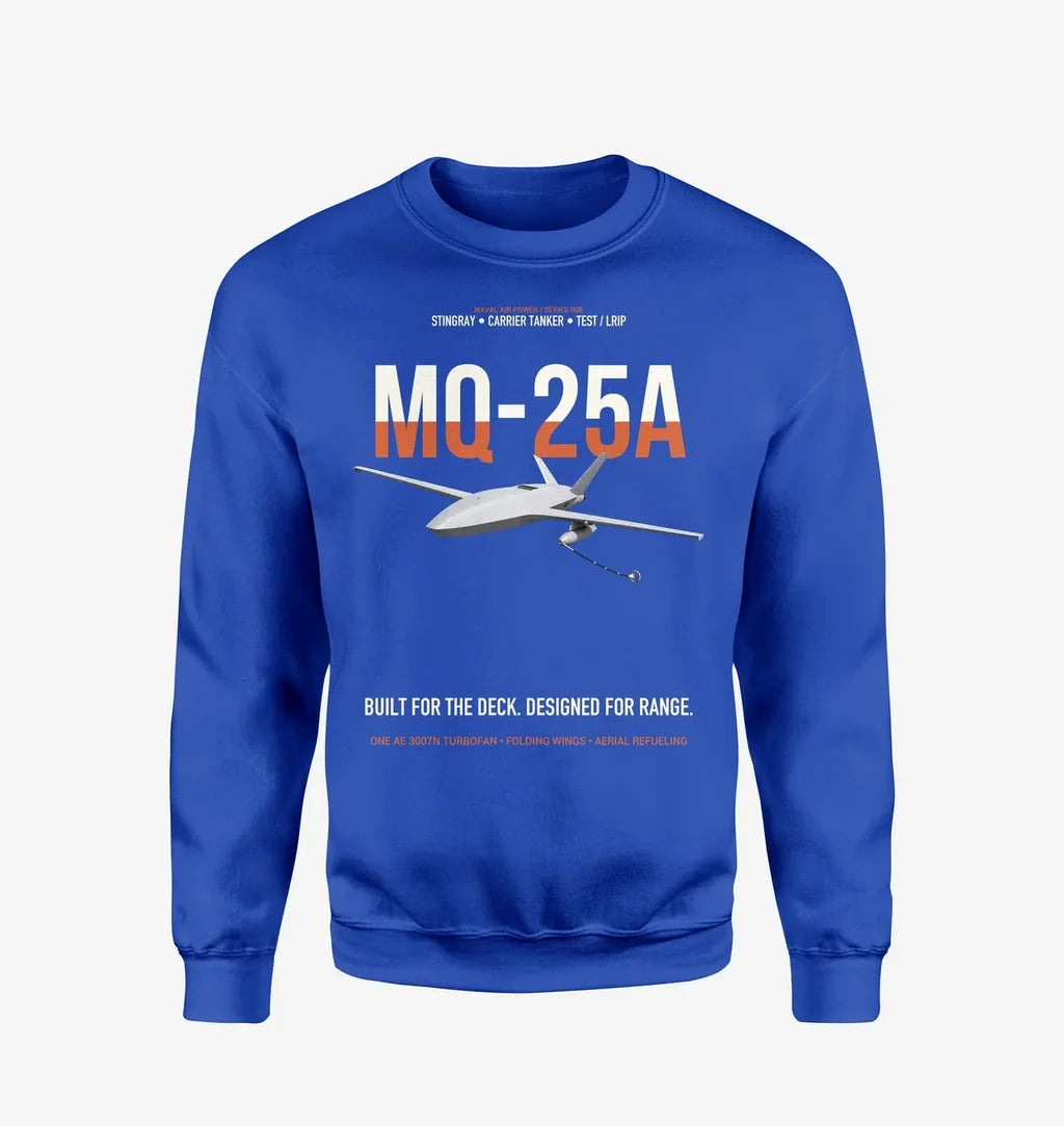 MQ-25A STINGRAY design on blue sweatshirt