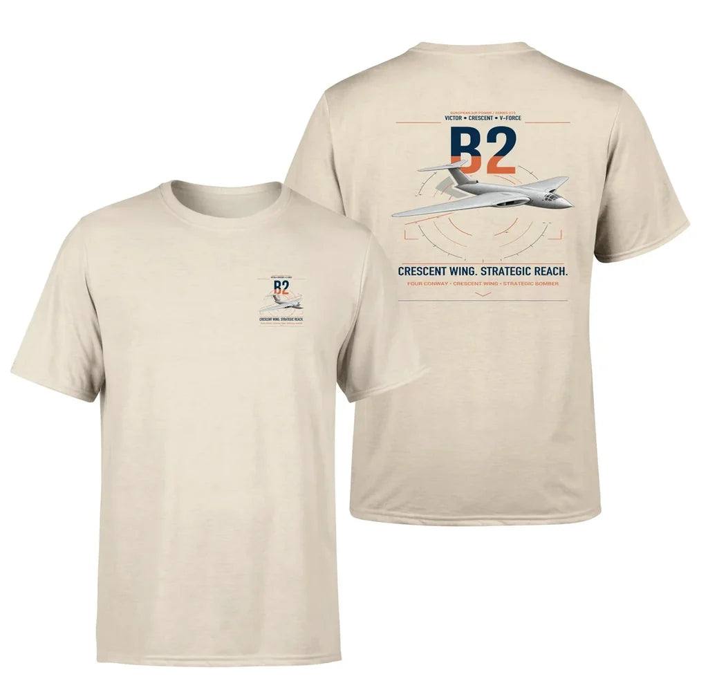 Handley Page Victor B2 design on beige t-shirt, double-side print