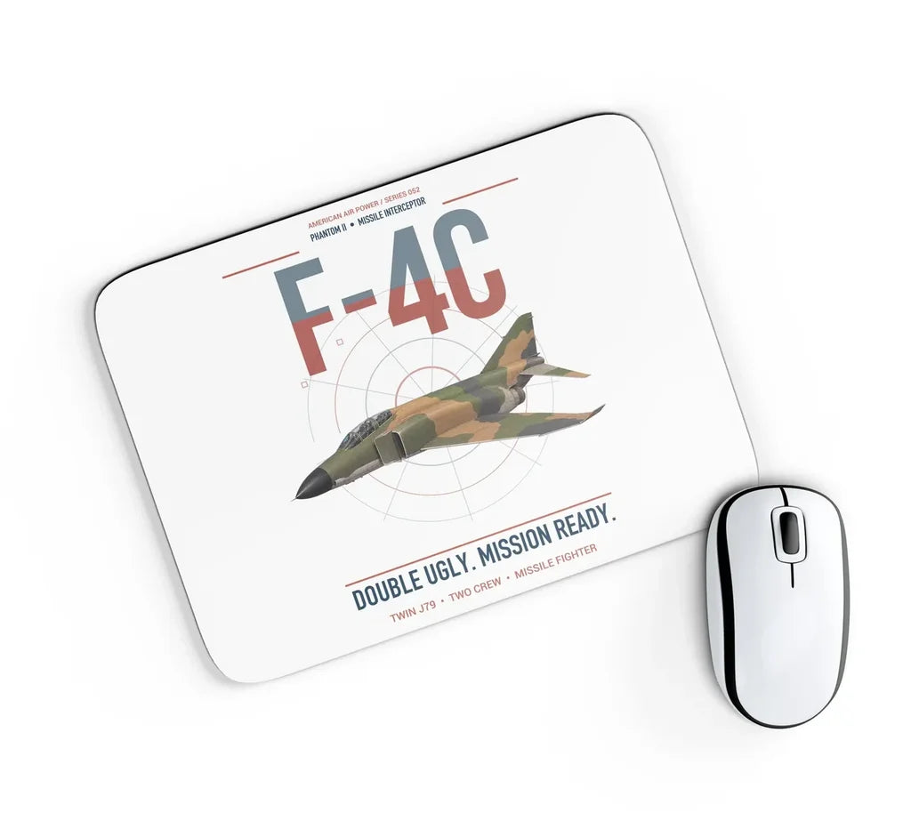 F-4C Phantom II design on white rectangle mouse pad