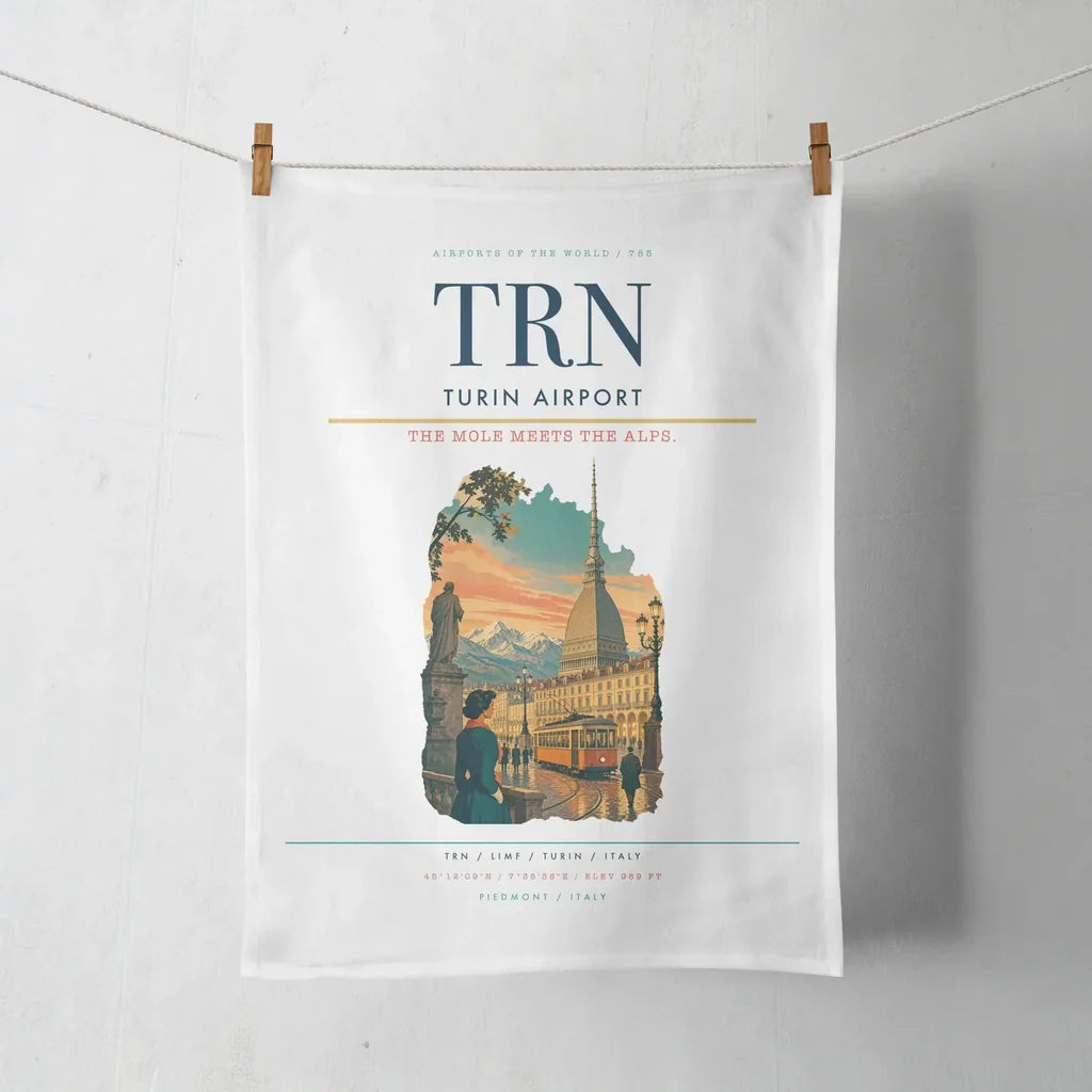 Turin Airport (TRN) design on white towel