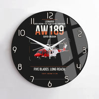 Thumbnail for Leonardo AW189 design on black no frame wall clock