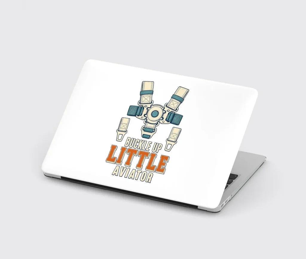 Buckle Up Little Aviator design on white MacBook case