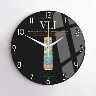 Bauerfield International Airport (VLI) design on black no frame wall clock