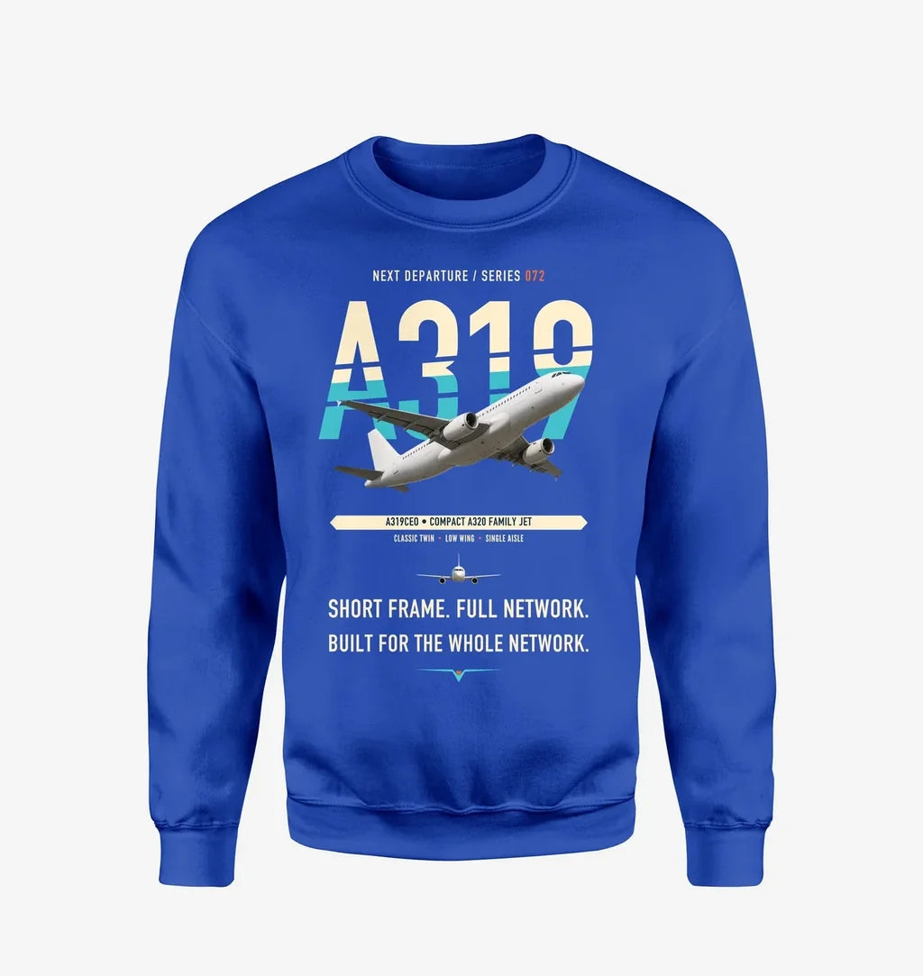 Airbus A319ceo design on blue sweatshirt