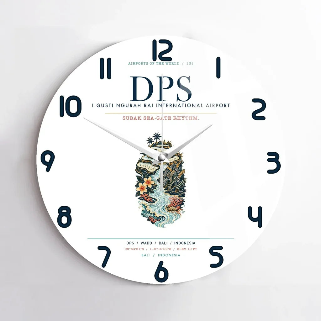 I Gusti Ngurah Rai International Airport Bali (DPS) design on white no frame wall clock