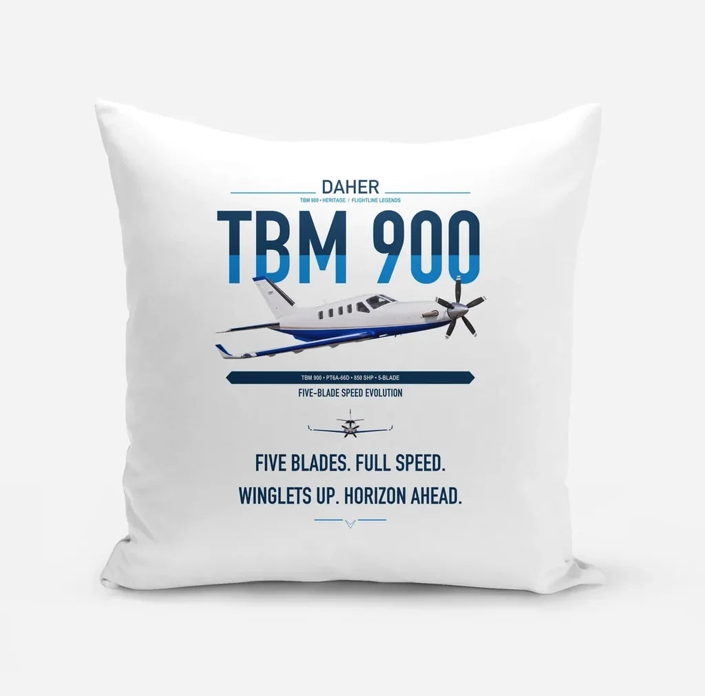 Daher TBM 900 design on white pillow