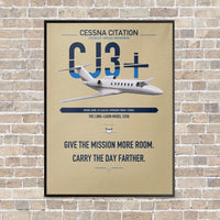 Thumbnail for Cessna Citation CJ3+ vertical canvas print - framed - beige background